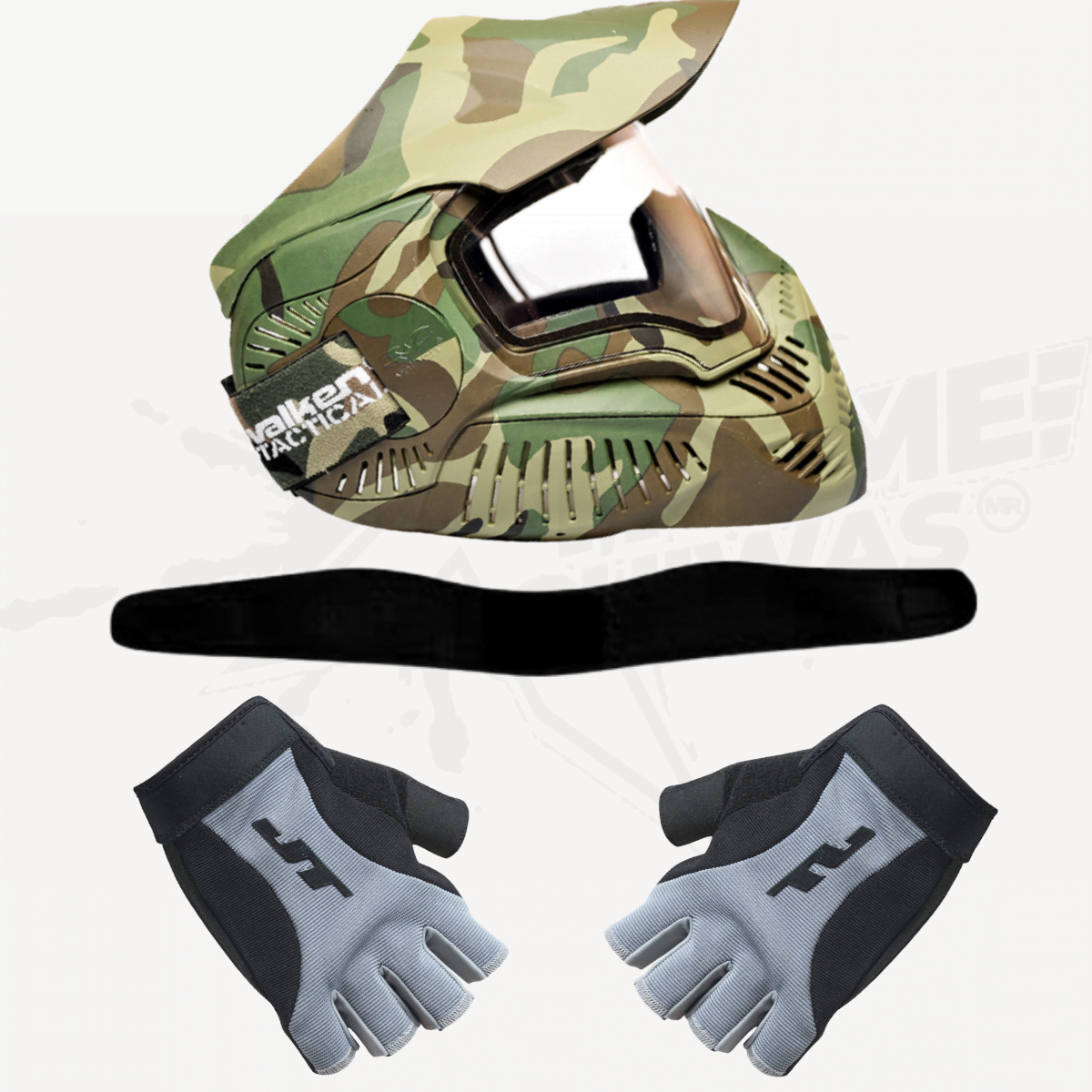 Paquete Guantes + Cuellera + Careta Gotcha Valken Camo Woodland Thermal