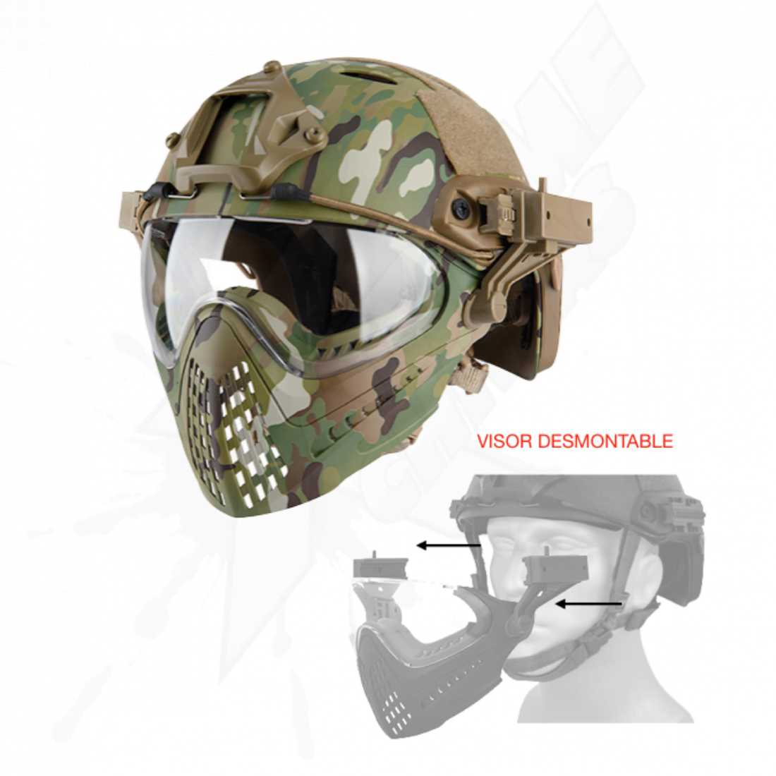 Casco Táctico Completo Desmontable con Careta Camo Multicam - Image 5