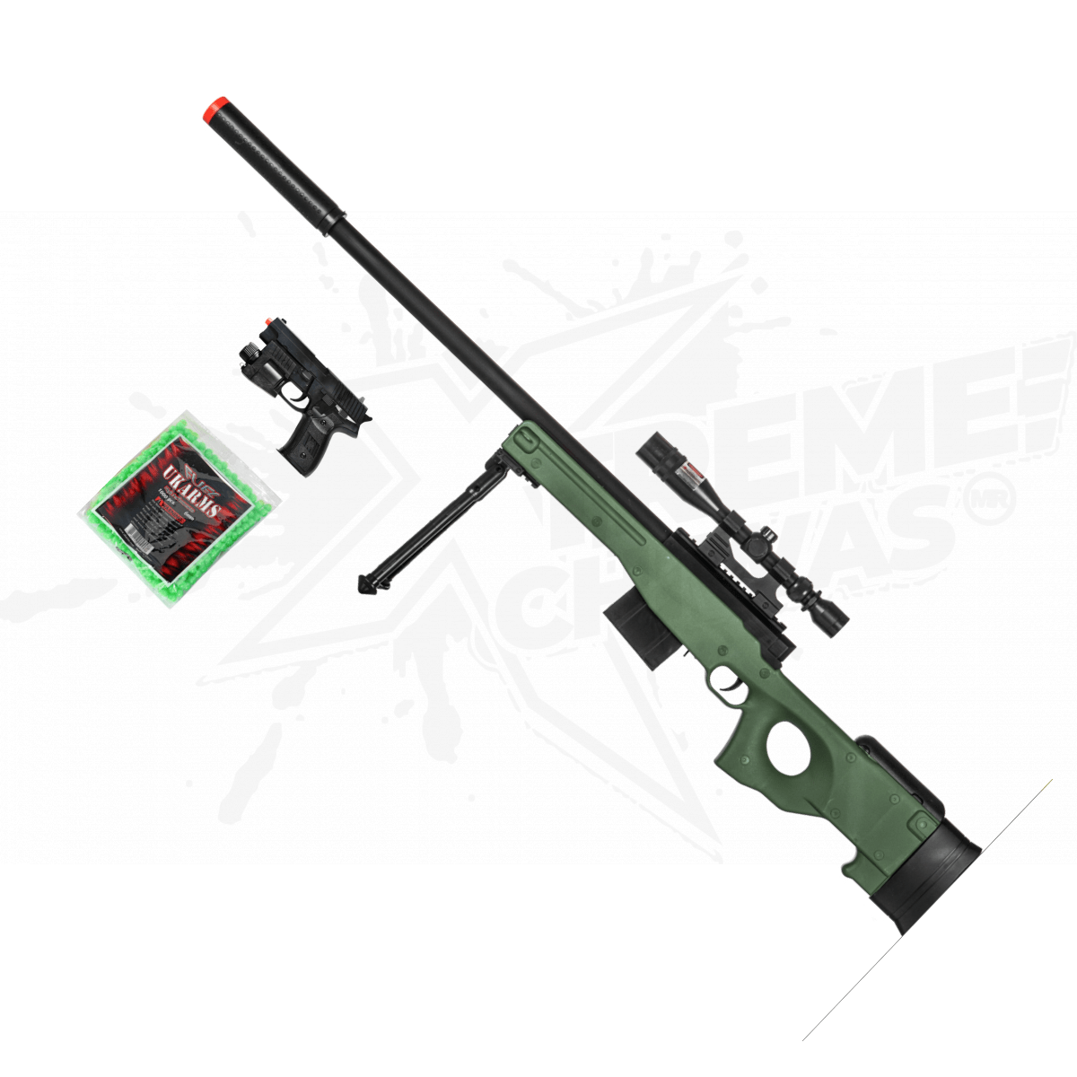 Rifle Ukarms P2703G Resorte Mira Punto Verde Con Bipode Bbs 6mm