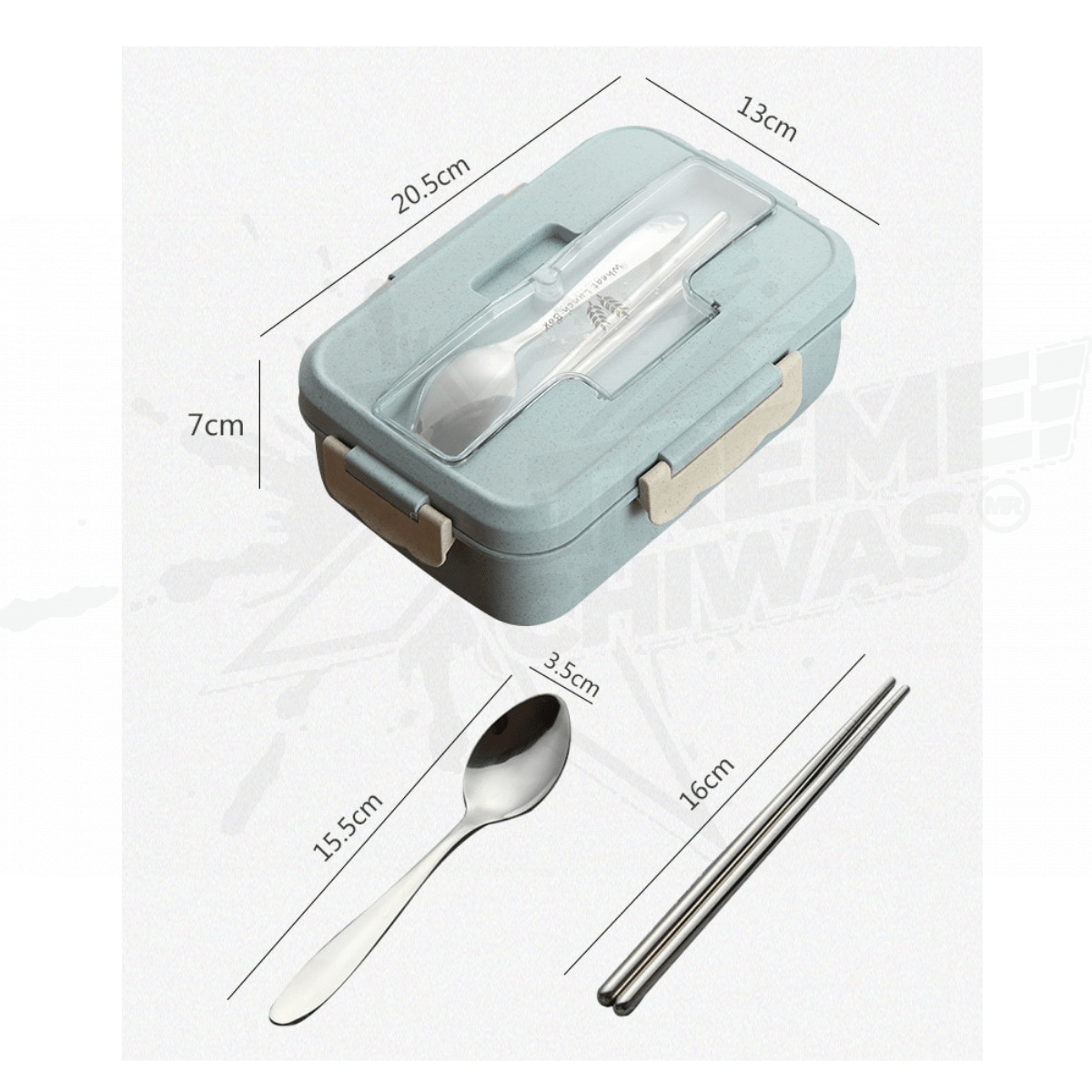 Topper Comida Lunch Box con cuchara palillos Azul - Image 2