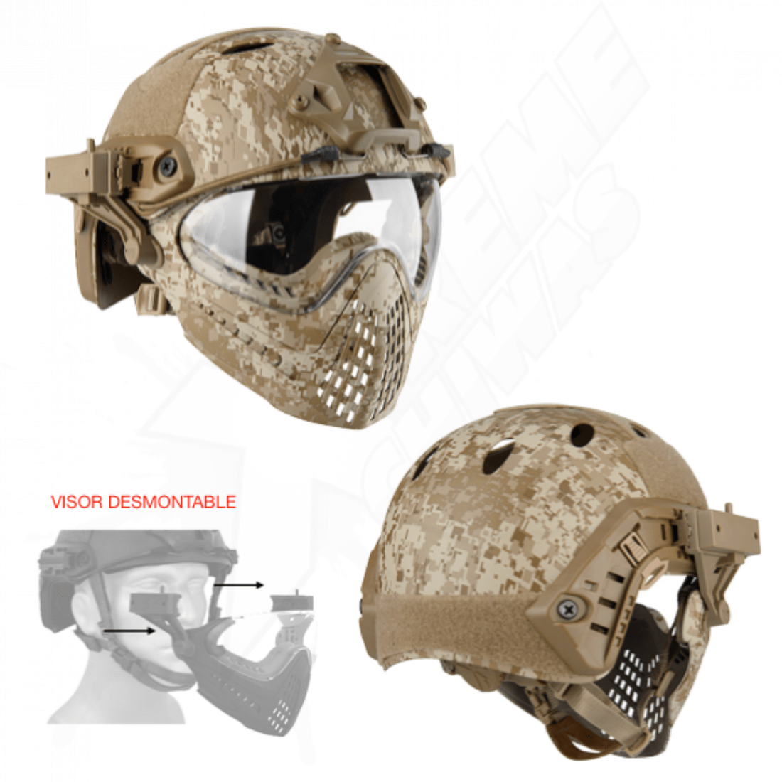 Casco Táctico Completo Desmontable con Careta Desert Digital - Image 4