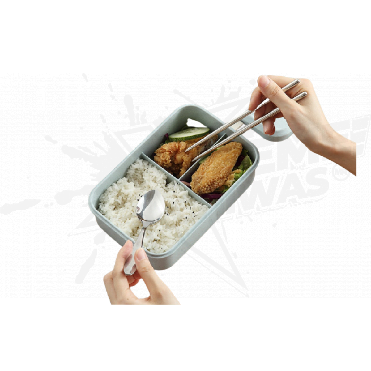 Topper Comida Lunch Box con cuchara palillos Azul - Image 3