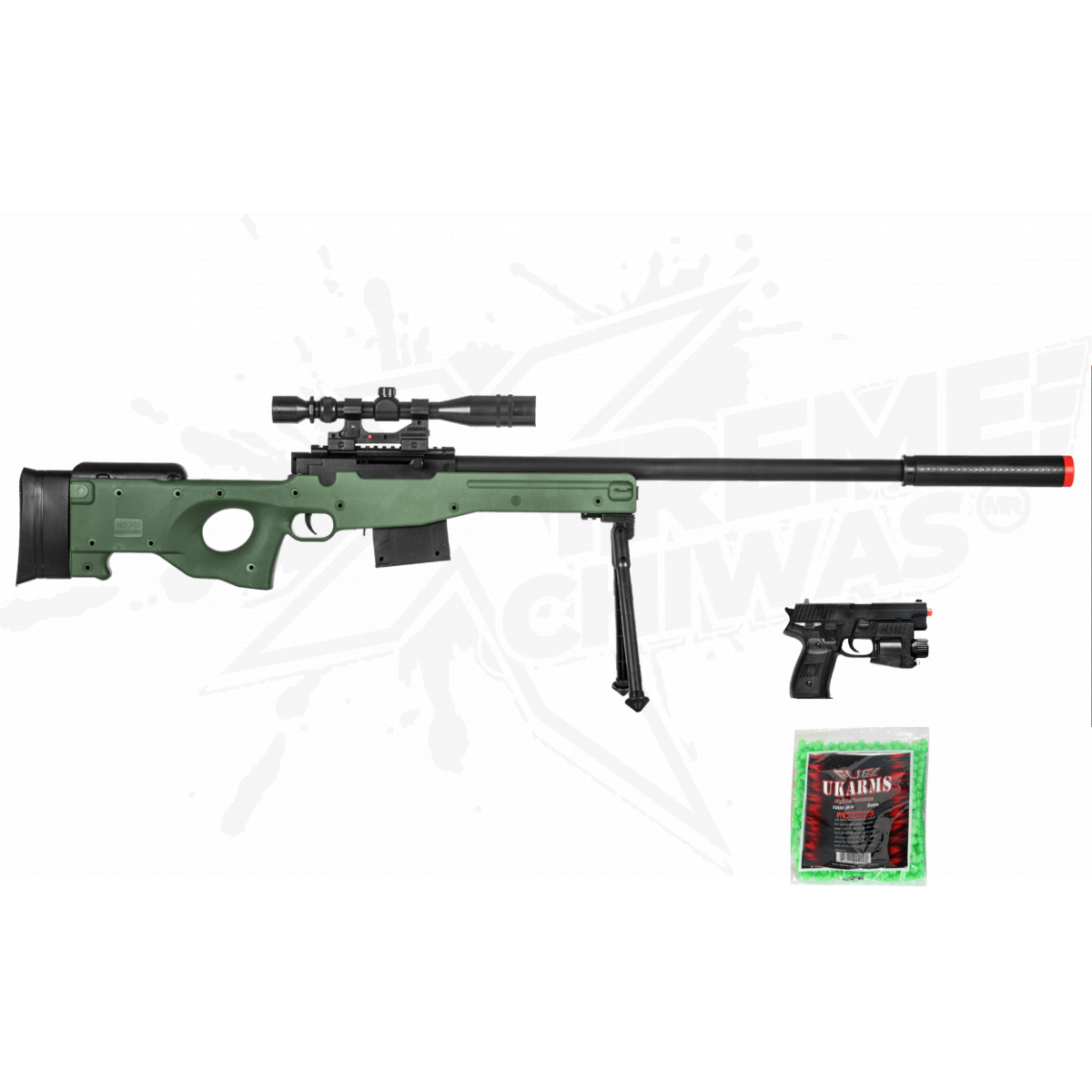 Rifle Ukarms P2703G Resorte Mira Punto Verde Con Bipode Bbs 6mm - Image 2
