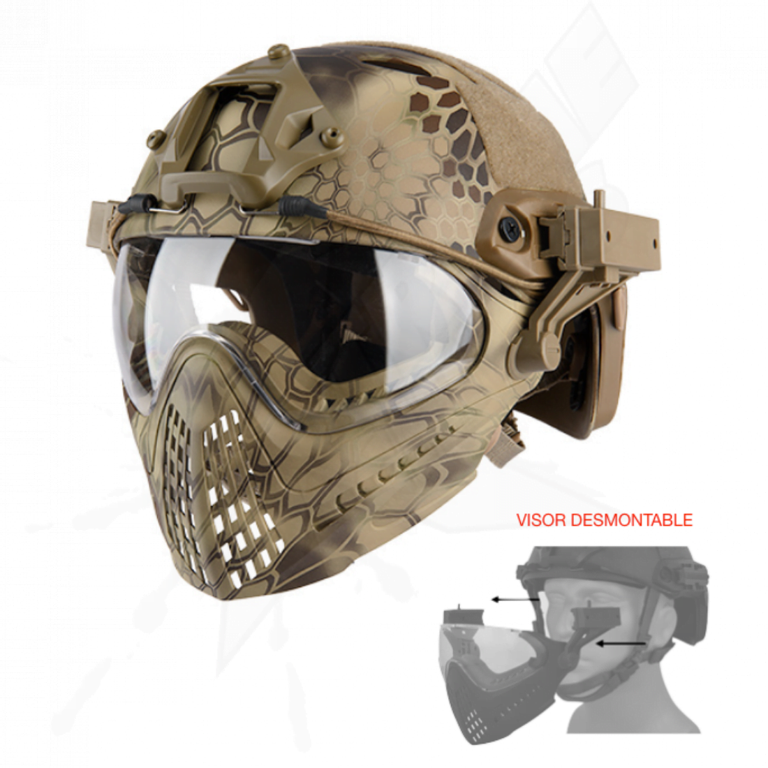 Casco Táctico Completo Desmontable con Careta Highlander