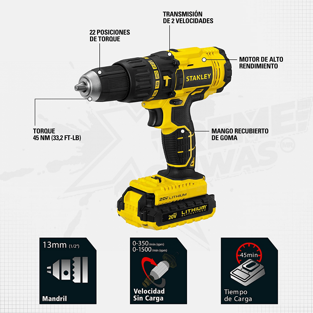 Rotomartillo Stanley 1/2" 20V + 2 baterias - Image 4