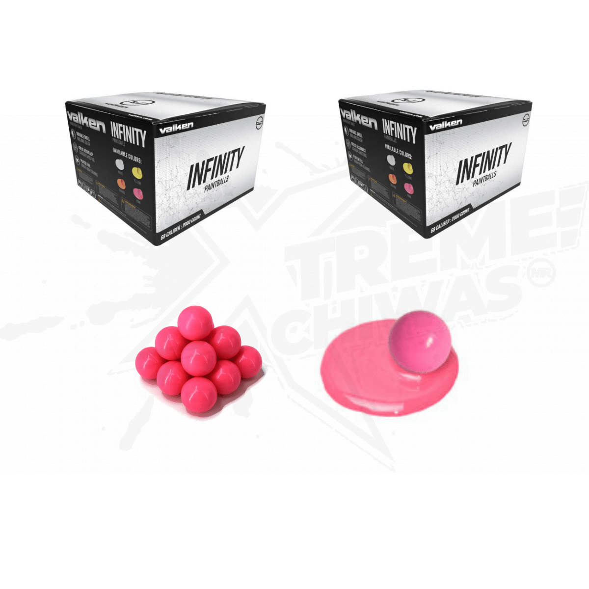2 cajas de 2000C/U Paintball Rosa Valken Infinity calibre .68
