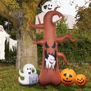 Inflable de Hallowen Arbol Muerto con Fantasmas y Calabazas de Luces Led