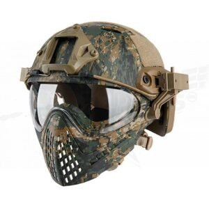 Casco Táctico Completo Desmontable con Careta Woodland