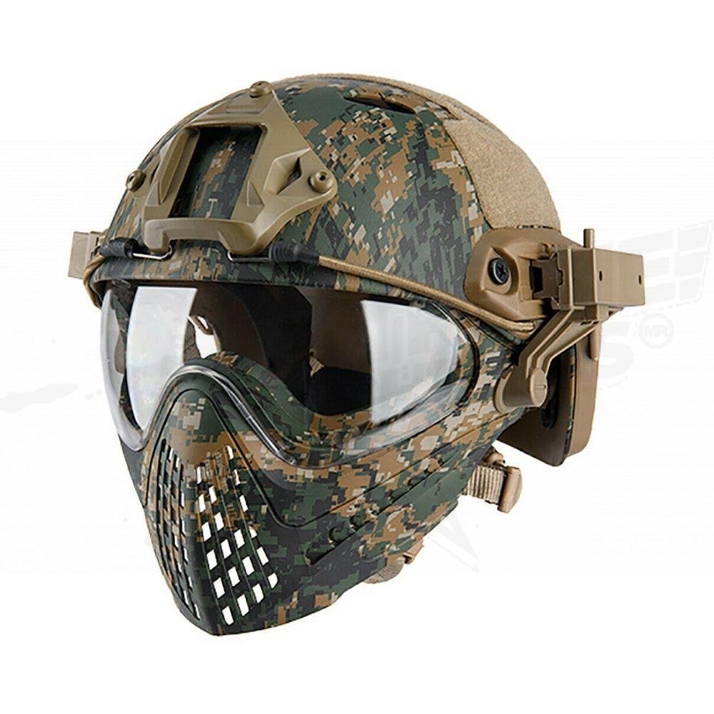 Casco Táctico Completo Desmontable con Careta Woodland