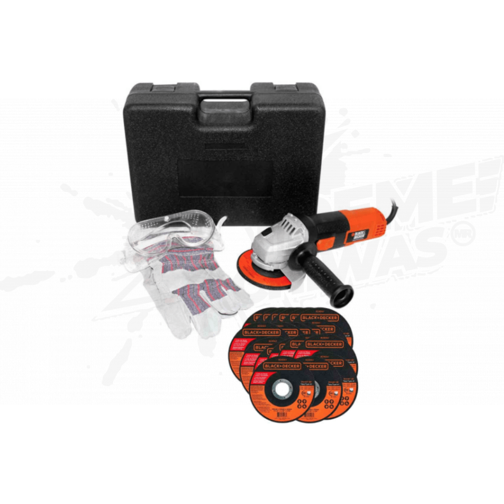 Combo Esmeriladora Angular De 4-1/2 (115mm) Black+Decker Con Guantes, Lentes Y Estuche Rígido