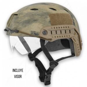 Casco Tactico con Visor Lancer Tactical Correa Ajustable Verde Camo