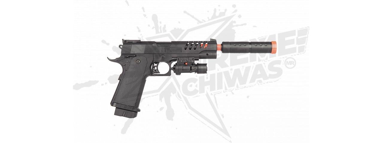 Paquete Pistola Resorte (BK) w/ SILENCER, LASER Bbs 6mm - Image 3