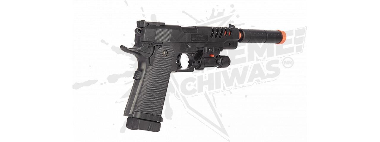Paquete Pistola Resorte (BK) w/ SILENCER, LASER Bbs 6mm - Image 4