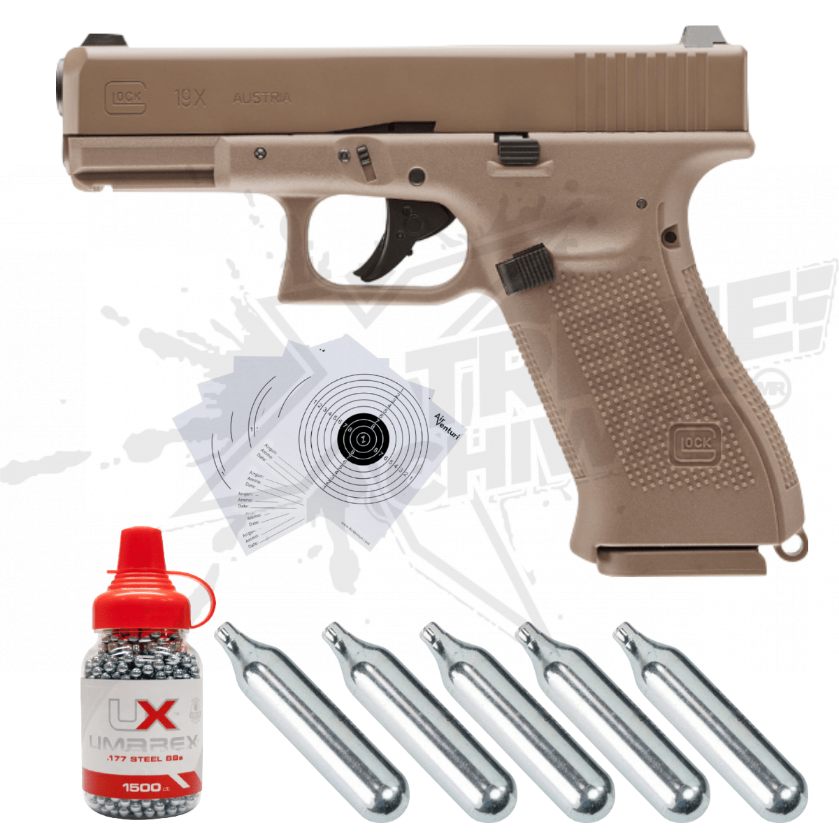Pistola Umarex Glock 19x Gen 5 Coyote Blowback CO2 Bbs .177 (4.5mm)