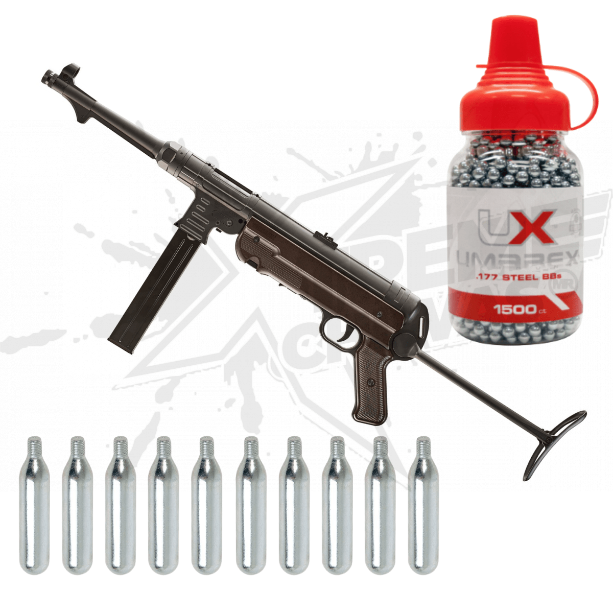 Ametralladora Legends Mp40 Paquete 1500 Bbs 10 CO2 .177 (4.5mm)