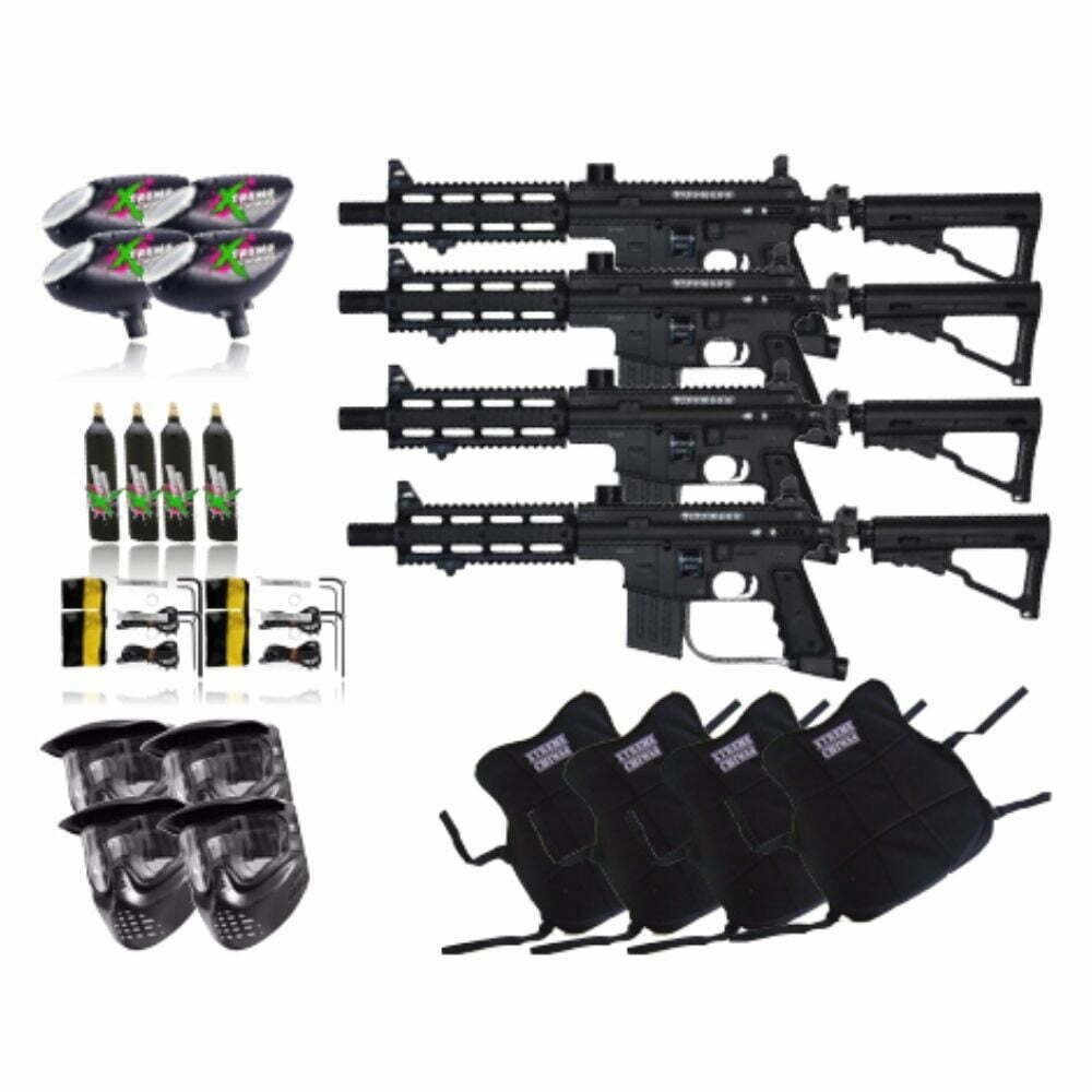 Paquete campo 4 Marcadora Tippmann Sierra one Project Salvo Negra Tanque Co2 Hopper Chaleco Careta