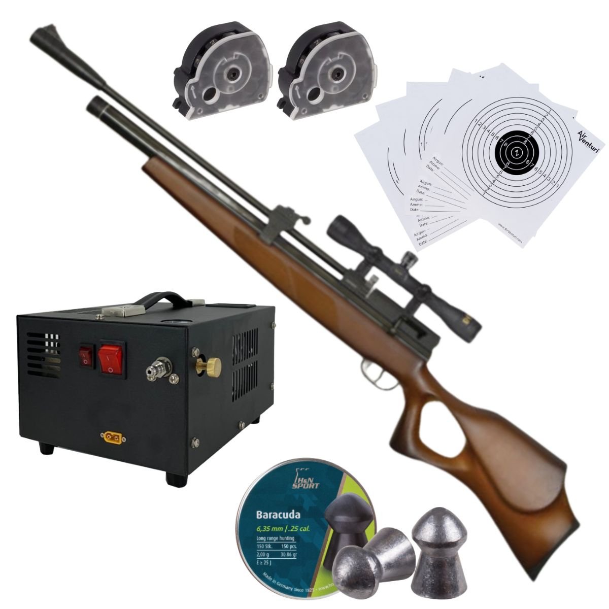 Rifle Aire PCP Beeman Commander .22 Mira, Pellets y Compresor