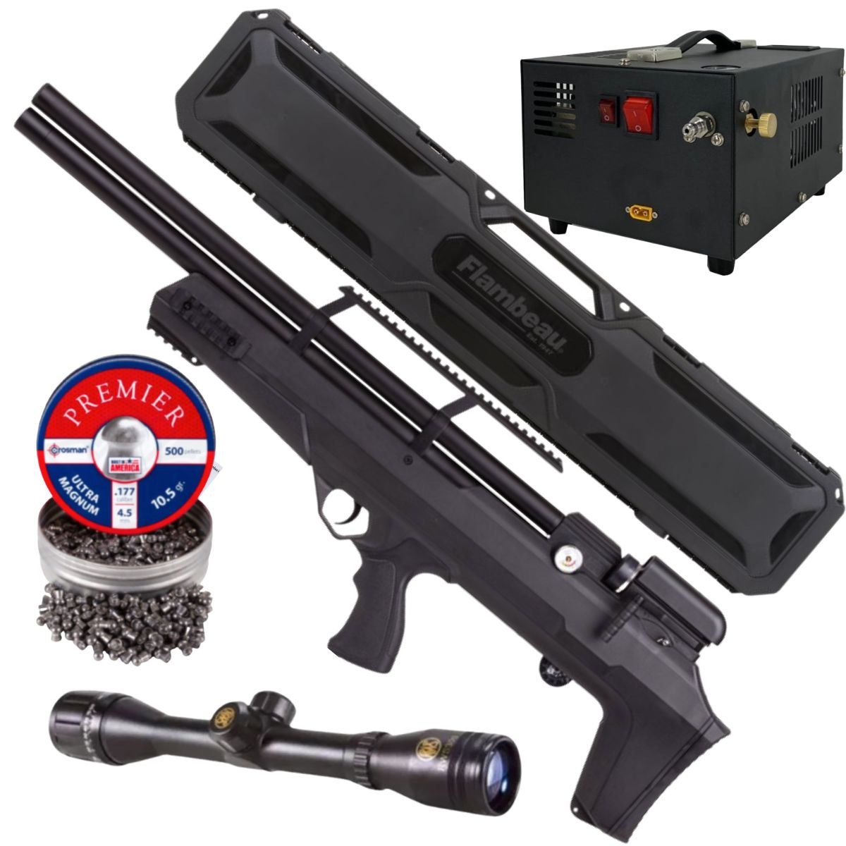 Rifle Avenger Bullpup PCP Aire .177 (4.5mm) ESTUCHE, PELLETS, MIRA Y COMPRESOR