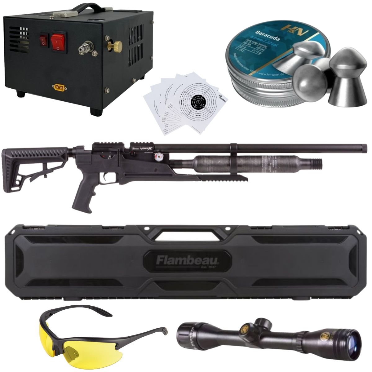 Rifle Air Venturi Avenge-X Tactical PCP .22 (5.5mm) BOTELLA 400cc Kit C/Compresor, pellets, mira, lentes, estuche, targets. - Image 2