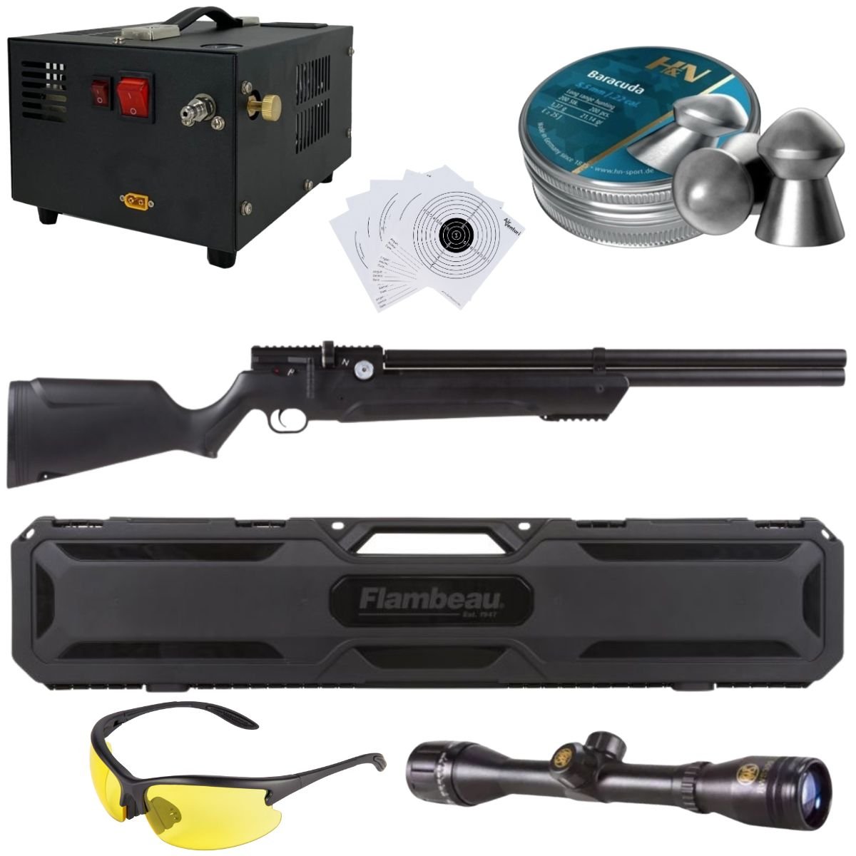 Rifle Avenger PCP Air Venturi Cal .22 Polímero Kit C/Compresor, Pellets, Mira, Lentes, Estuche, Targets - Image 2