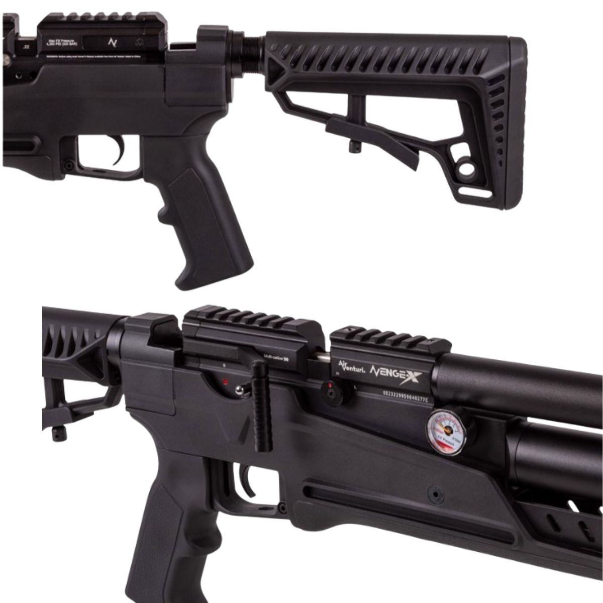 Rifle Air Venturi Avenge-X Tactical PCP .25 (6.35mm) BOTELLA 400cc Kit C/Compresor, pellets, mira, lentes, targets. - Image 3