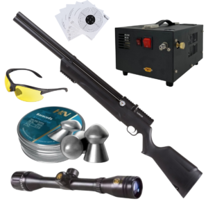 Rifle Avenger PCP Air Venturi Cal .22 Polímero Kit C/Compresor, Pellets, Mira, Lentes, Targets