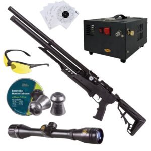 Rifle Air Venturi Avenge-x Tactical PCP .25 (6.35mm) TUBO 210cc Kit c/compresor, pellets, mira, lentes.