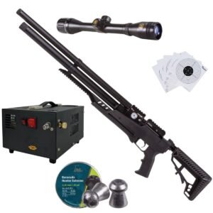 Rifle Air Venturi Avenge-x Tactical PCP .25 (6.35mm) TUBO 210cc Kit c/compresor, pellets, mira, targets.