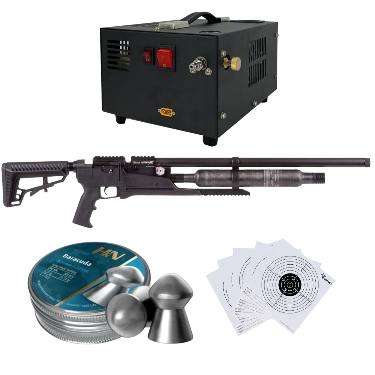 Rifle Air Venturi Avenge-X Tactical PCP .22 (5.5mm) BOTELLA 400cc Kit C/Compresor, pellets, targets. - Image 2