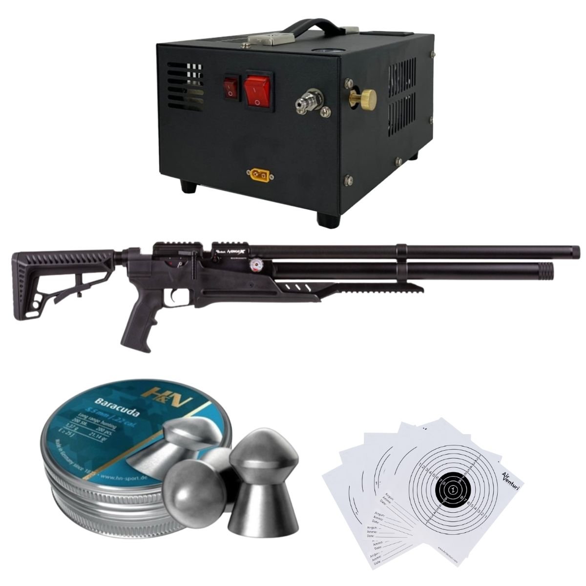 Rifle Air Venturi Avenge-X Tactical PCP .22 (5.5mm) TUBO 210cc Kit C/Compresor, pellets, targets. - Image 2