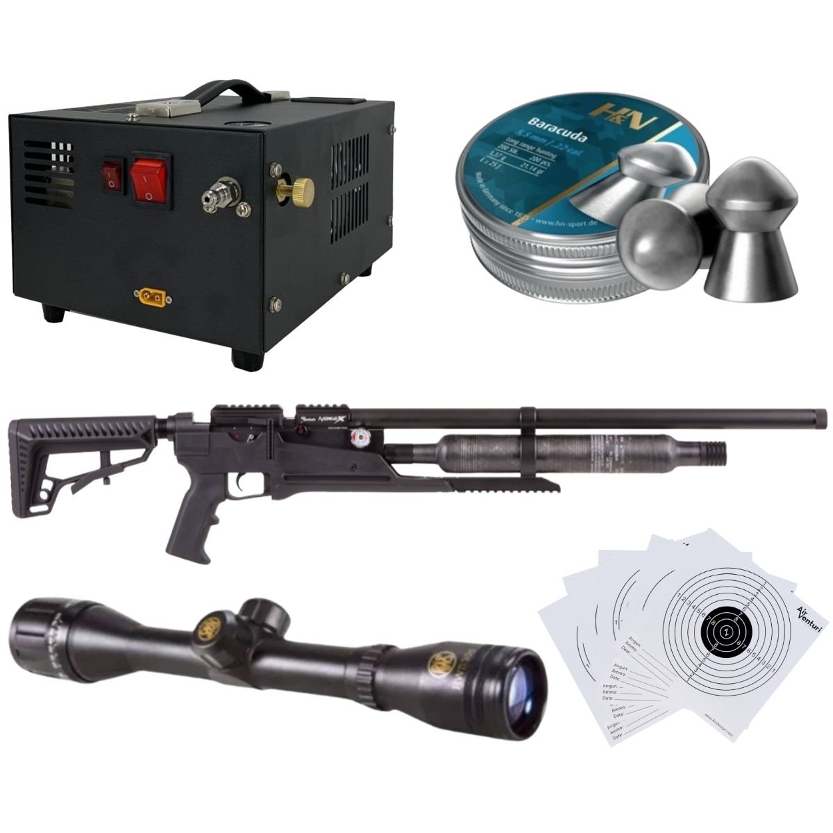 Rifle Air Venturi Avenge-X Tactical PCP .22 (5.5mm) BOTELLA 400cc Kit C/Compresor, pellets, mira, targets. - Image 2