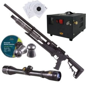 Rifle Air Venturi Avenge-X Tactical PCP .25 (6.35mm) BOTELLA 400cc Kit C/Compresor, pellets, mira, targets.