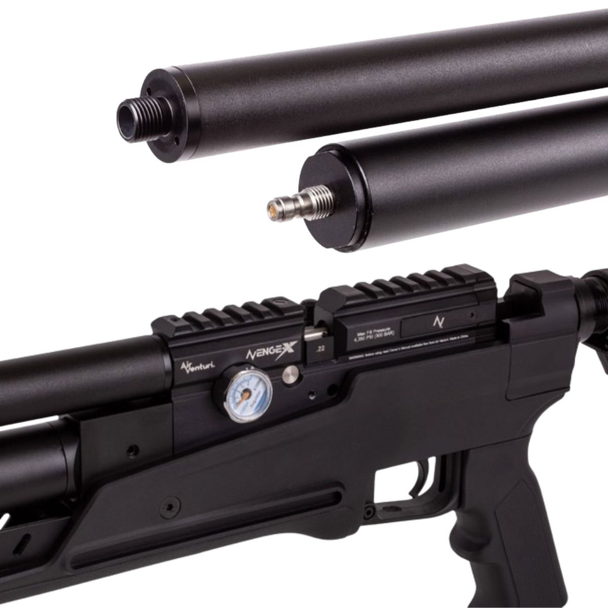 Rifle Air Venturi Avenge-X Tactical PCP .22 (5.5mm) TUBO 210cc Kit C/Compresor, pellets, mira, targets. - Image 5