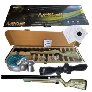 Rifle Pcp Avenger Culata Laminada Camuflaje Montaña Verde Con Pellets Mira Cal .22