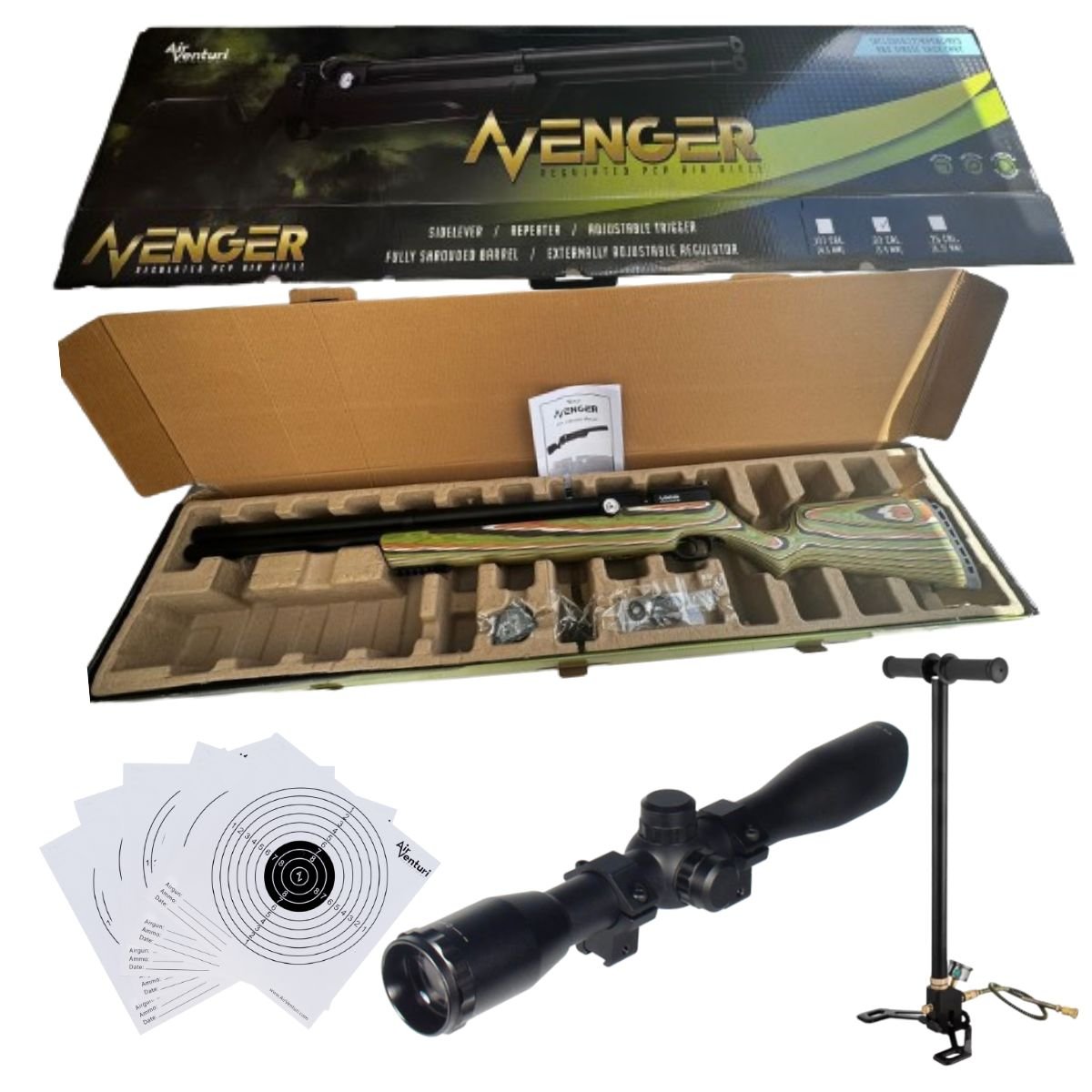 Rifle Pcp Avenger Kit Mira Bomba Air Venturi Culata Laminada Edición Limitada Camuflaje Cal .22