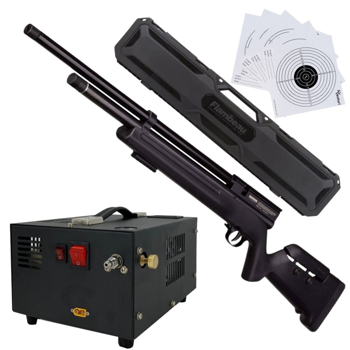 Rifle Barra Aire PCP .22 1100Z Compresor, Estuche, Targets.