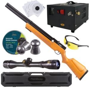 Rifle Air Venturi Avenger Madera Regulado PCP .25 Kit C/Compresor, Pellets, Mira, Lentes, Estuche, Targets.