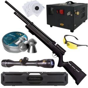 Rifle Barra Aire PCP .22 1100Z Compresor, Pellets, Mira, Lentes, Estuche, Targets.