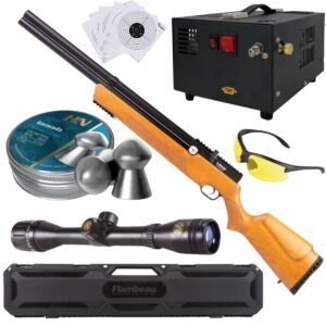 Rifle Air Venturi Avenger Madera Regulado PCP .22 Kit C/Compresor, Pellets, Mira, Lentes, Estuche, Targets.