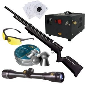 Rifle Barra Aire PCP .22 1100Z Compresor, Pellets, Mira, Lentes, Targets.