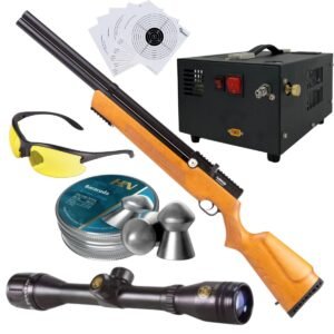 Rifle Air Venturi Avenger Madera Regulado PCP .22 Kit C/Compresor, Pellets, Mira, Lentes, Targets.