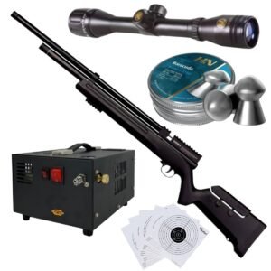 Rifle Barra Aire PCP .22 1100Z Compresor, Pellets, Mira, Targets.