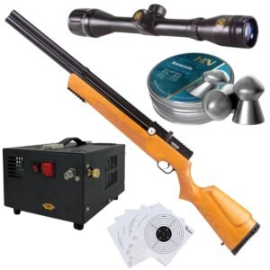 Rifle Air Venturi Avenger Madera Regulado PCP .22 Kit C/Compresor, Pellets, Mira, Targets.