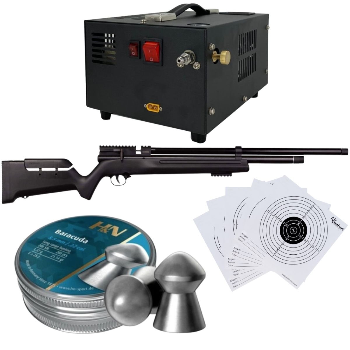 Rifle Barra Aire PCP .22 1100Z Compresor, Pellets, Targets. - Image 2