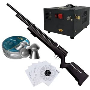 Rifle Barra Aire PCP .22 1100Z Compresor, Pellets, Targets.