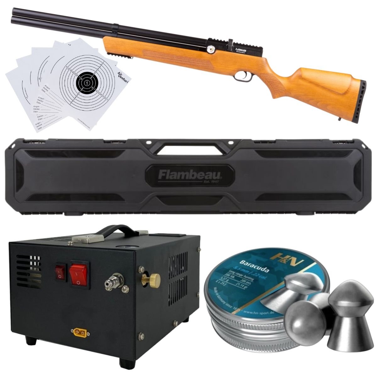 Rifle Air Venturi Avenger Madera Regulado PCP .22 Kit C/Compresor, Pellets, Lentes, Targets. - Image 2