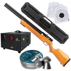 Rifle Air Venturi Avenger Madera Regulado PCP .22 Kit C/Compresor, Pellets, Lentes, Targets.