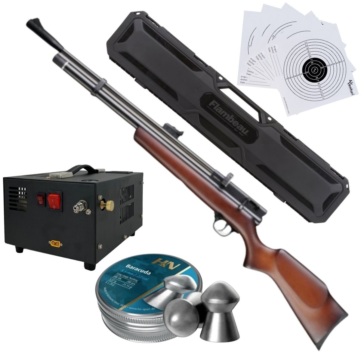 Rifle de Aire Beeman Chief II 1328 .22 PCP Compresor, Pellets, Targets.