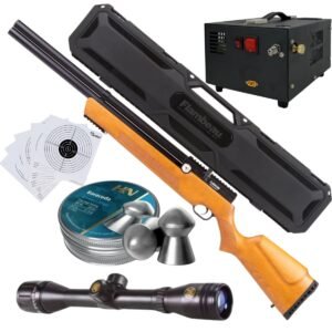 Rifle Air Venturi Avenger Madera Regulado PCP .22 Kit C/Compresor, Pellets, Estuche, Mira, Targets.