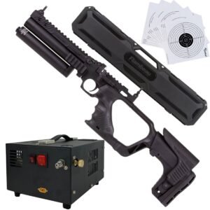 Pistola PCP .22 Convertible Hatsan Jet II c/compresor, estuche, targets.